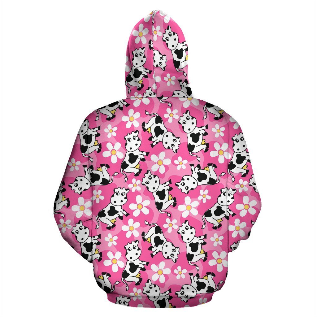 Pink Cartoon Cow Pattern Print Women Men Pullover Hoodie-grizzshop