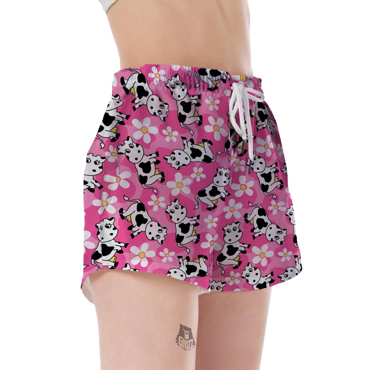 Pink Cartoon Cow Pattern Print Women's Shorts-grizzshop