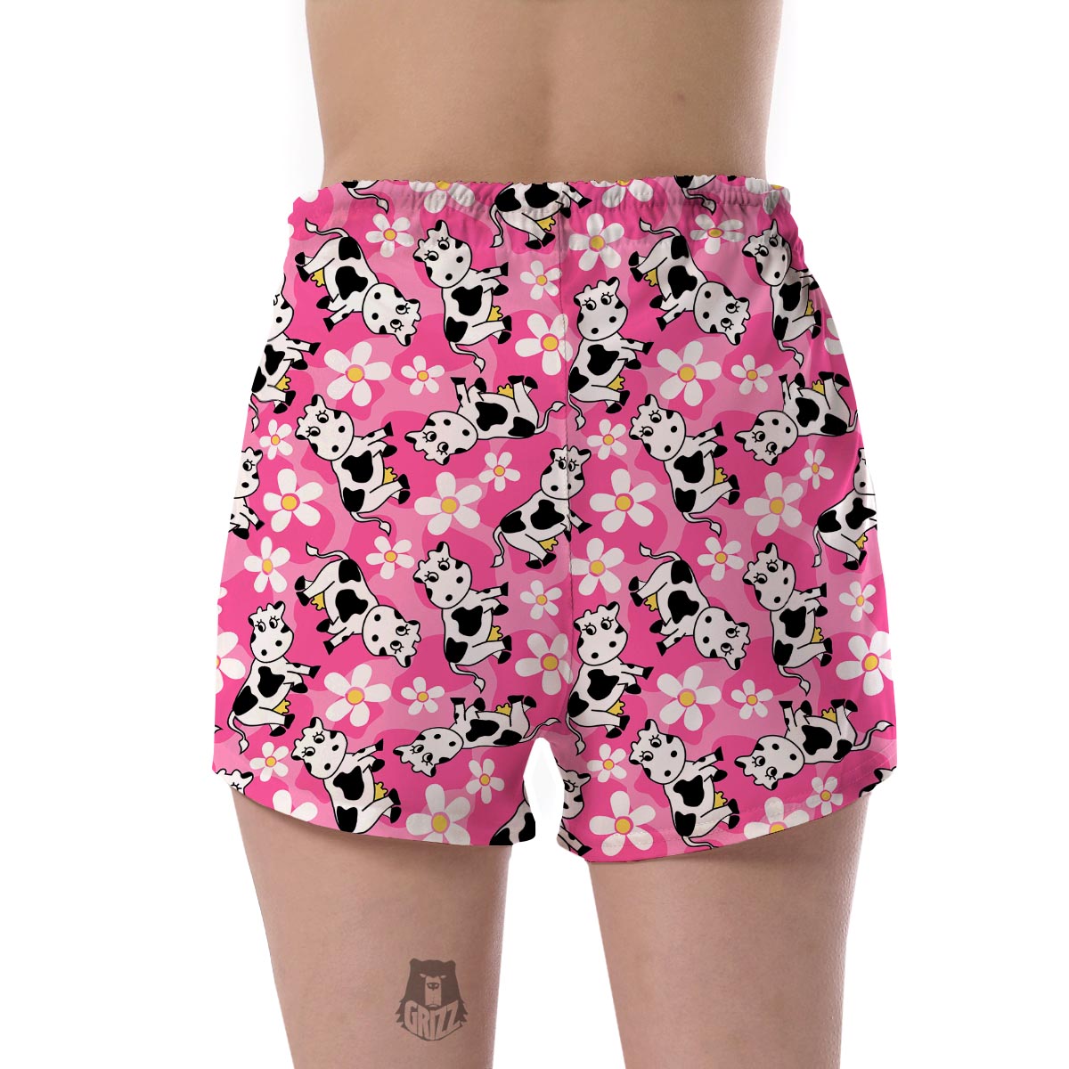 Pink Cartoon Cow Pattern Print Women's Shorts-grizzshop