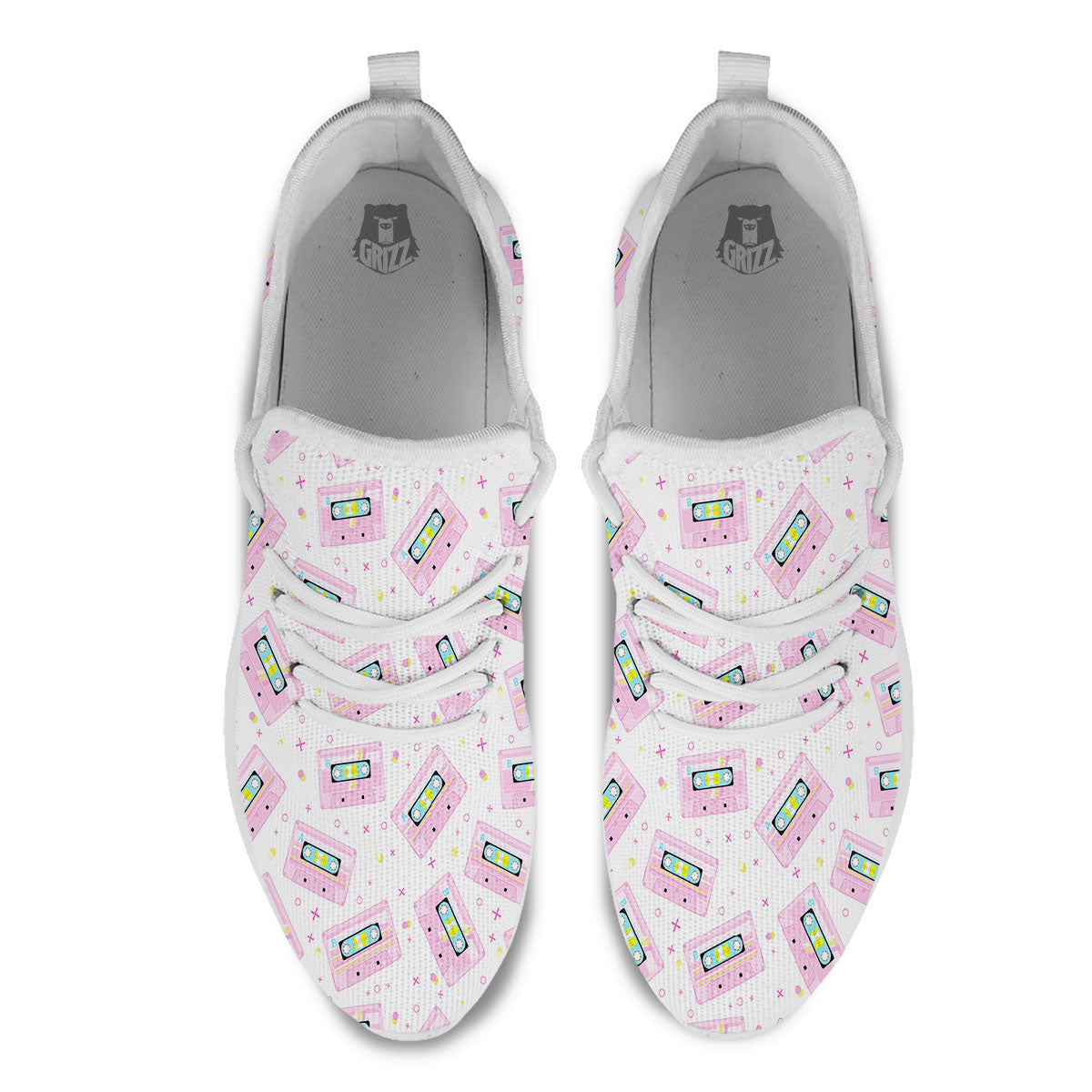 Pink Cassette Tape White Print Pattern White Athletic Shoes-grizzshop