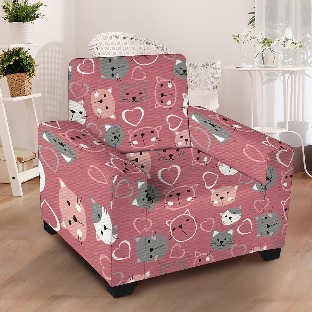 Pink Cat Face Print Armchair Cover-grizzshop