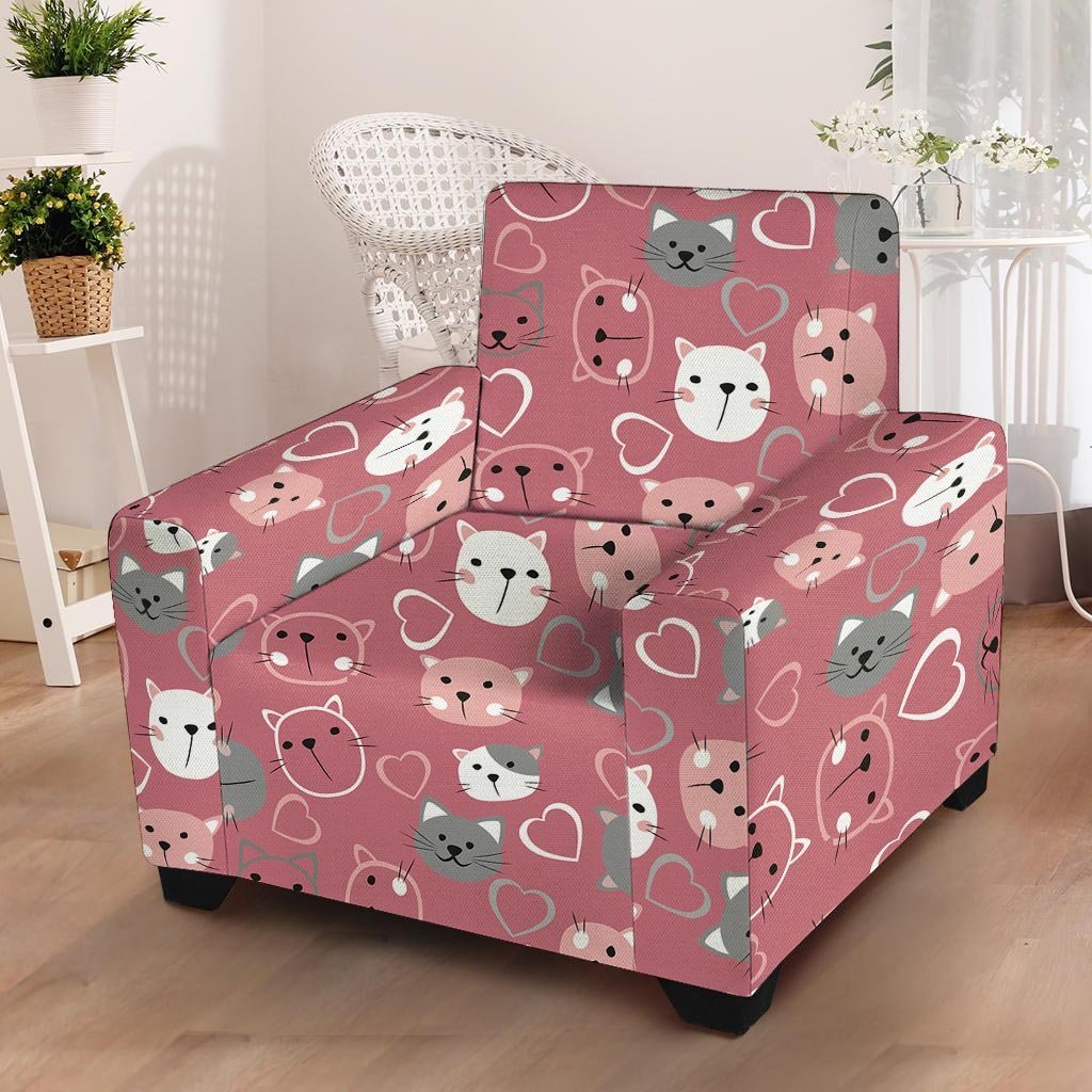 Pink Cat Face Print Armchair Cover-grizzshop