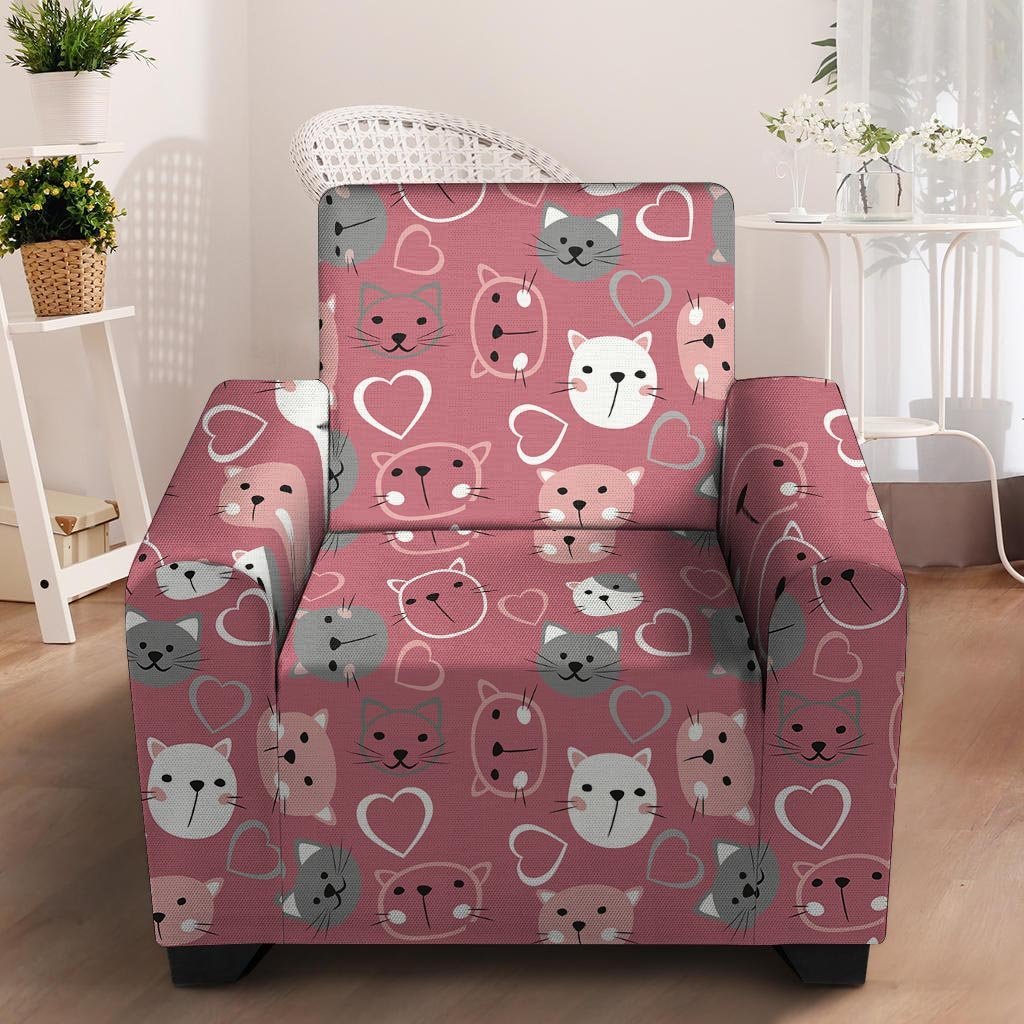 Pink Cat Face Print Armchair Cover-grizzshop