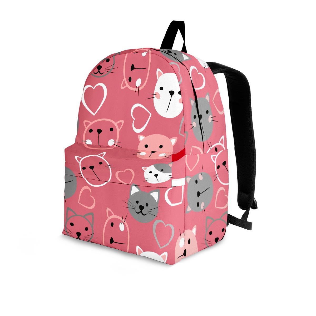 Pink Cat Face Print Backpack-grizzshop