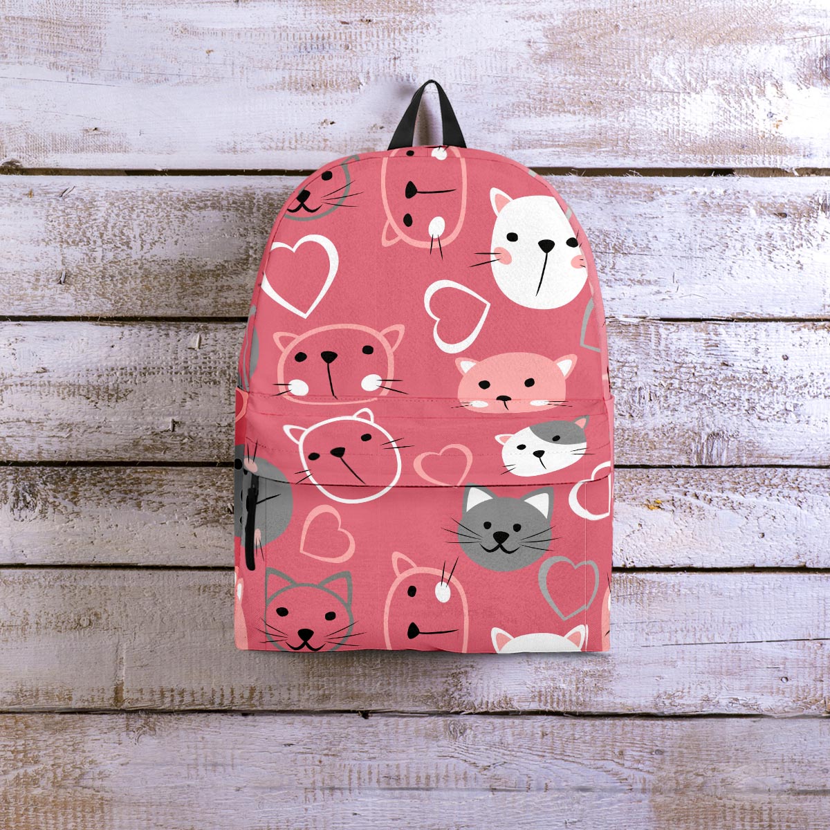 Pink Cat Face Print Backpack-grizzshop