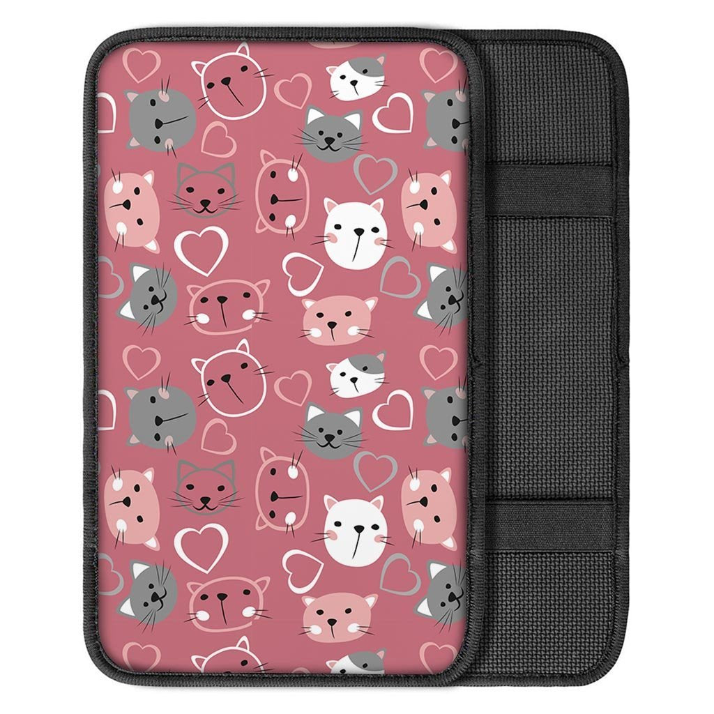 Pink Cat Face Print Car Console Cover-grizzshop