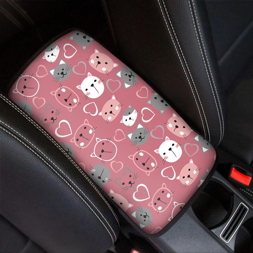 Pink Cat Face Print Car Console Cover-grizzshop