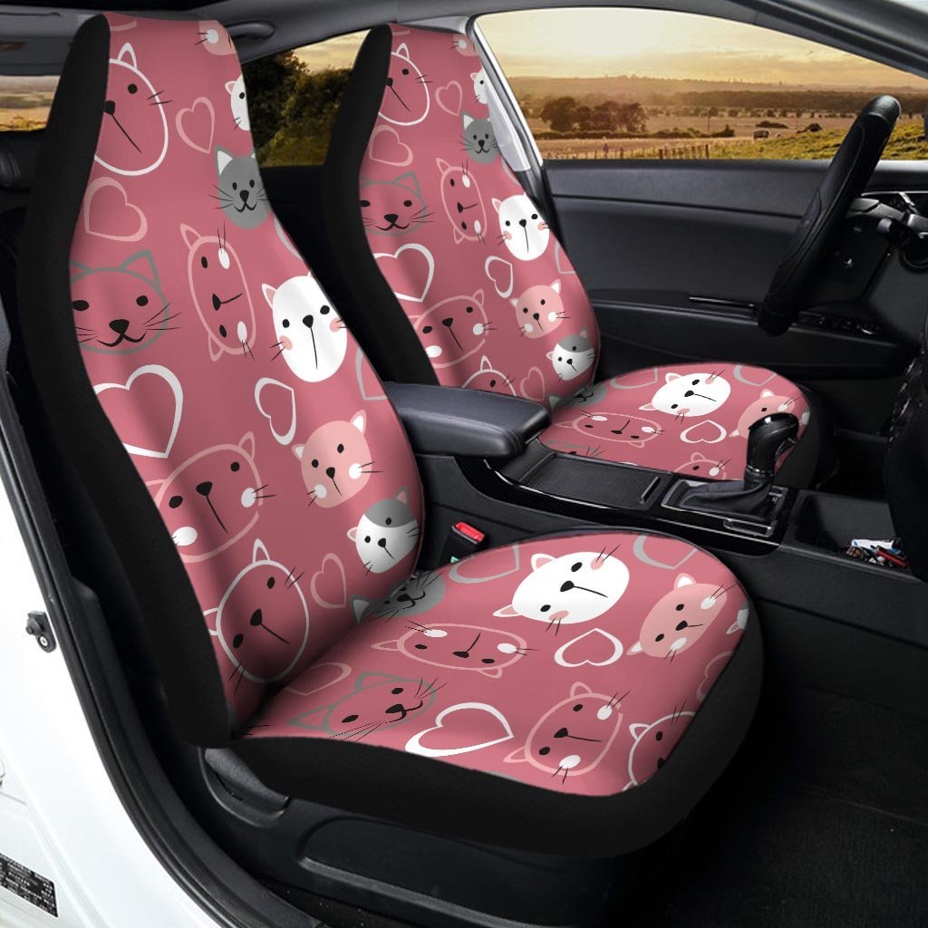 Pink Cat Face Print Car Seat Covers-grizzshop