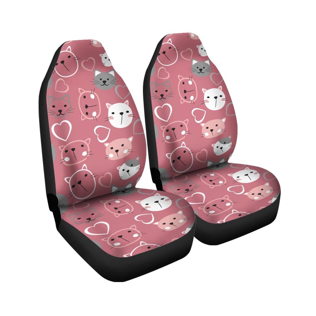 Pink Cat Face Print Car Seat Covers-grizzshop