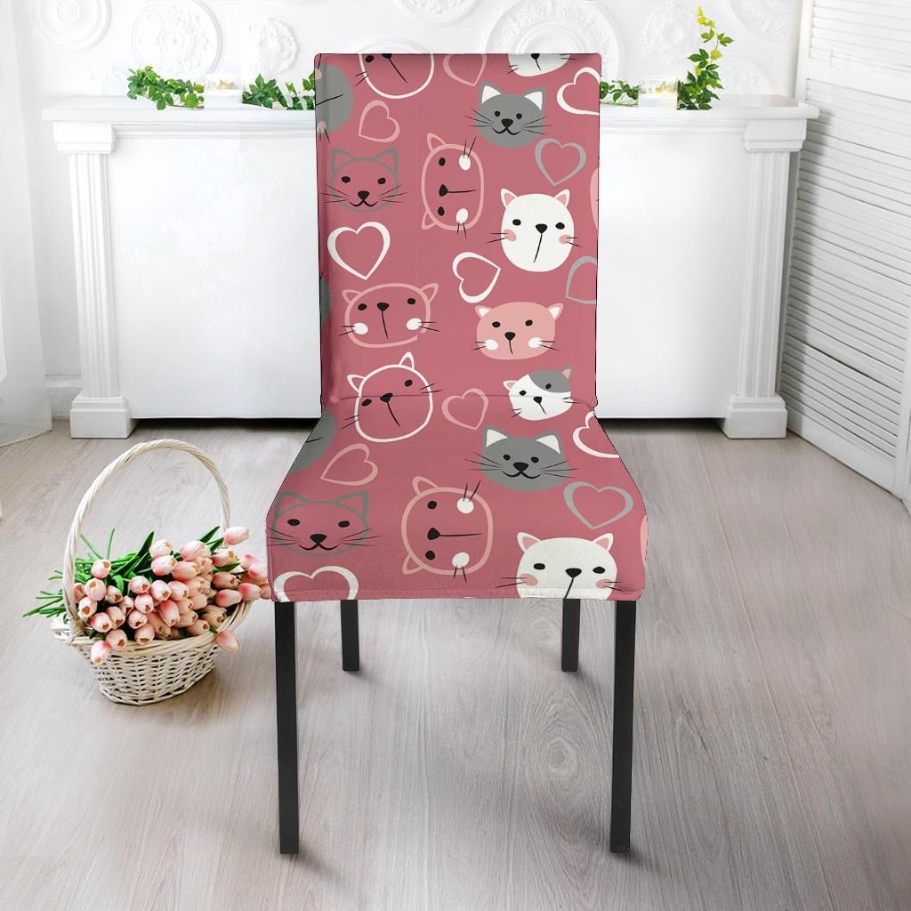 Pink Cat Face Print Chair Cover-grizzshop