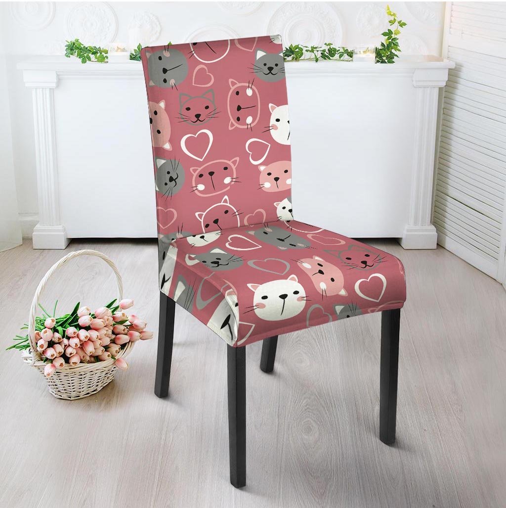 Pink Cat Face Print Chair Cover-grizzshop
