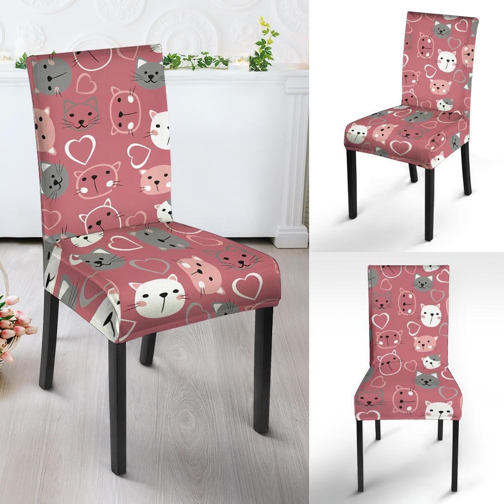 Pink Cat Face Print Chair Cover-grizzshop