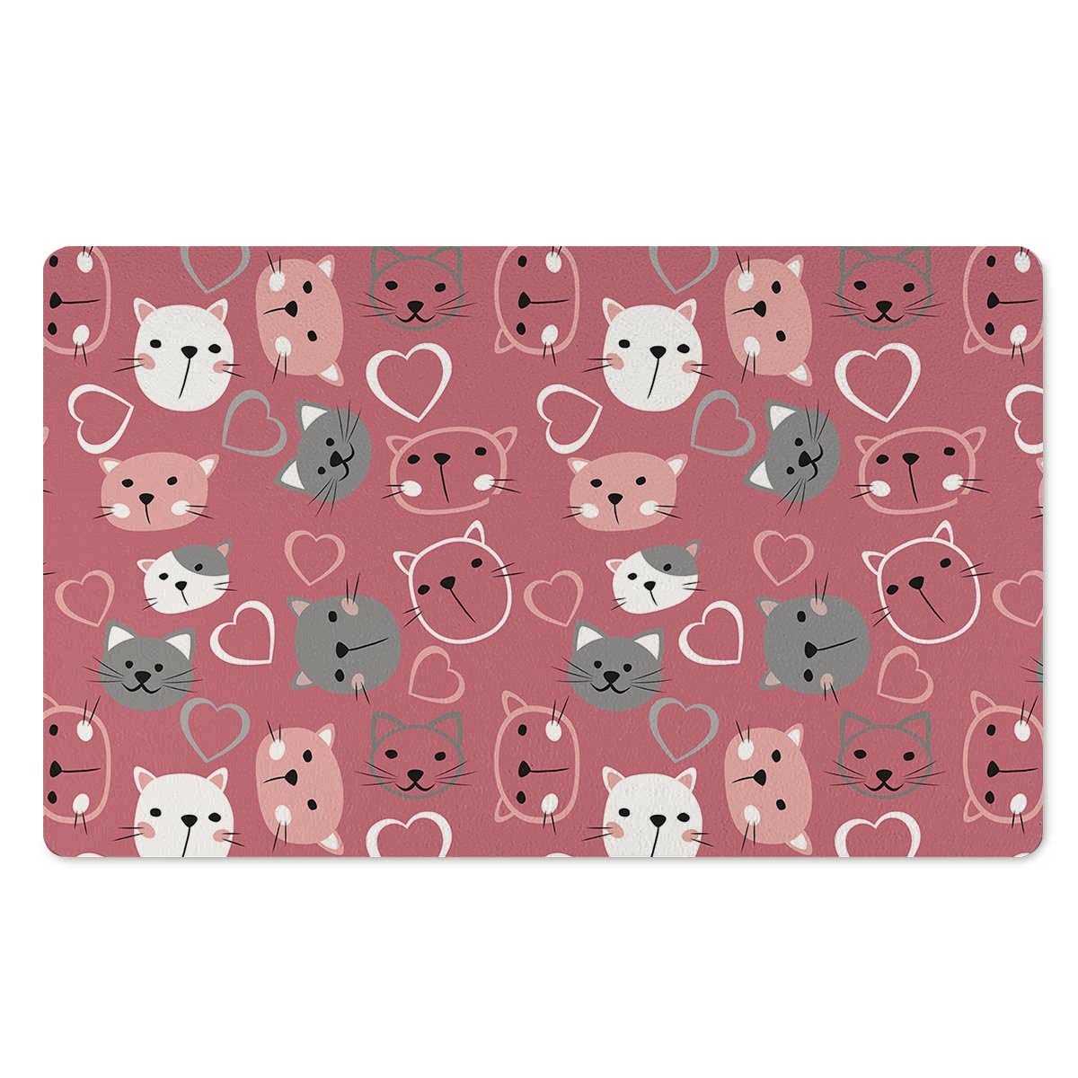 Pink Cat Face Print Door Mat-grizzshop