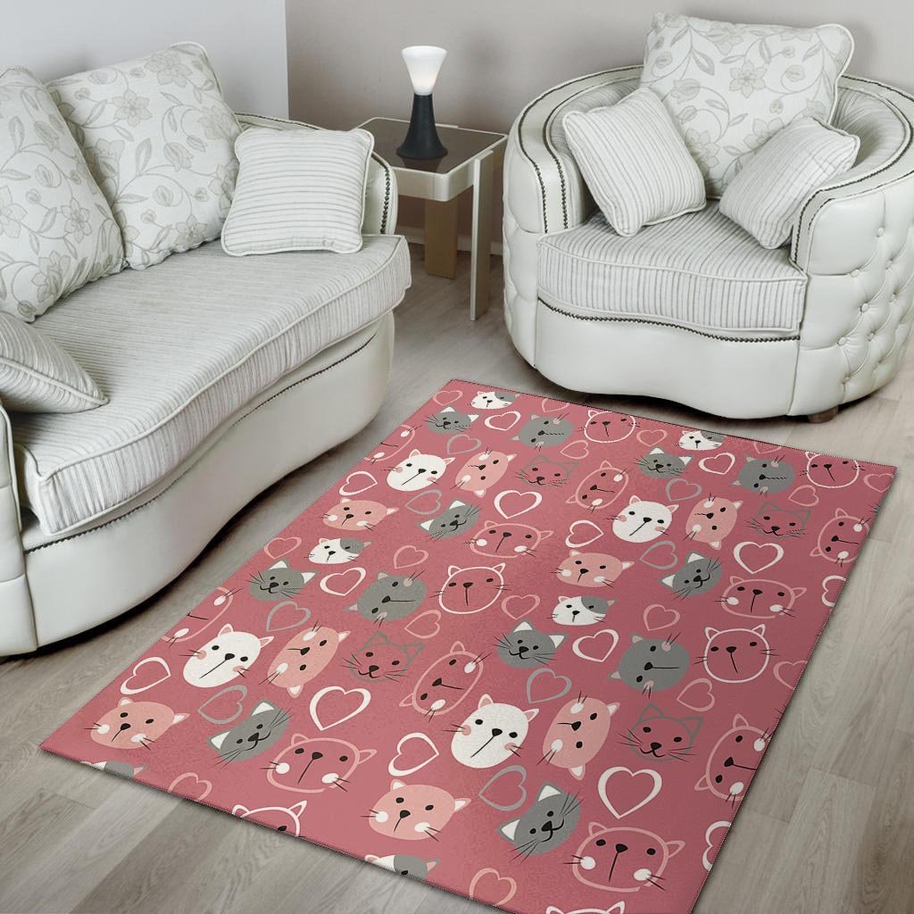 Pink Cat Face Print Floor Mat-grizzshop