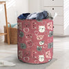 Pink Cat Face Print Laundry Basket-grizzshop