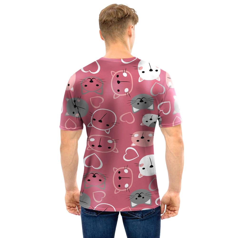 Pink Cat Face Print Men T Shirt-grizzshop