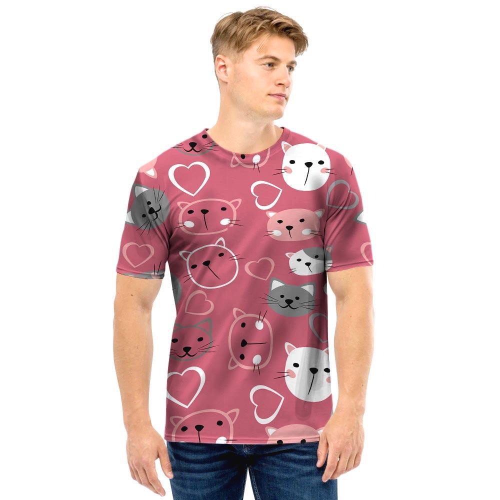 Pink Cat Face Print Men T Shirt-grizzshop