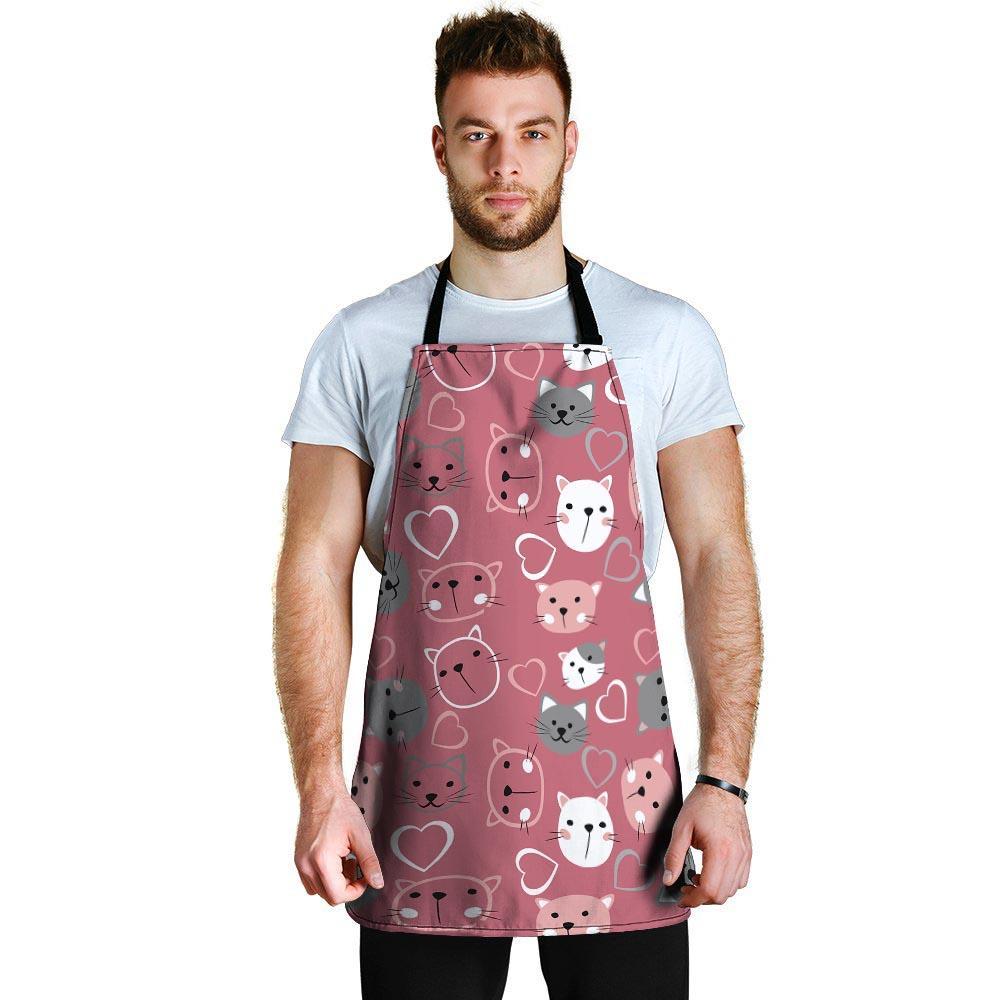 Pink Cat Face Print Men's Apron-grizzshop