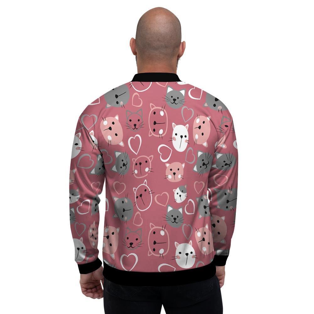 Pink Cat Face Print Men's Bomber Jacket-grizzshop