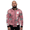 Pink Cat Face Print Men's Bomber Jacket-grizzshop