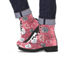 Pink Cat Face Print Men's Boots-grizzshop