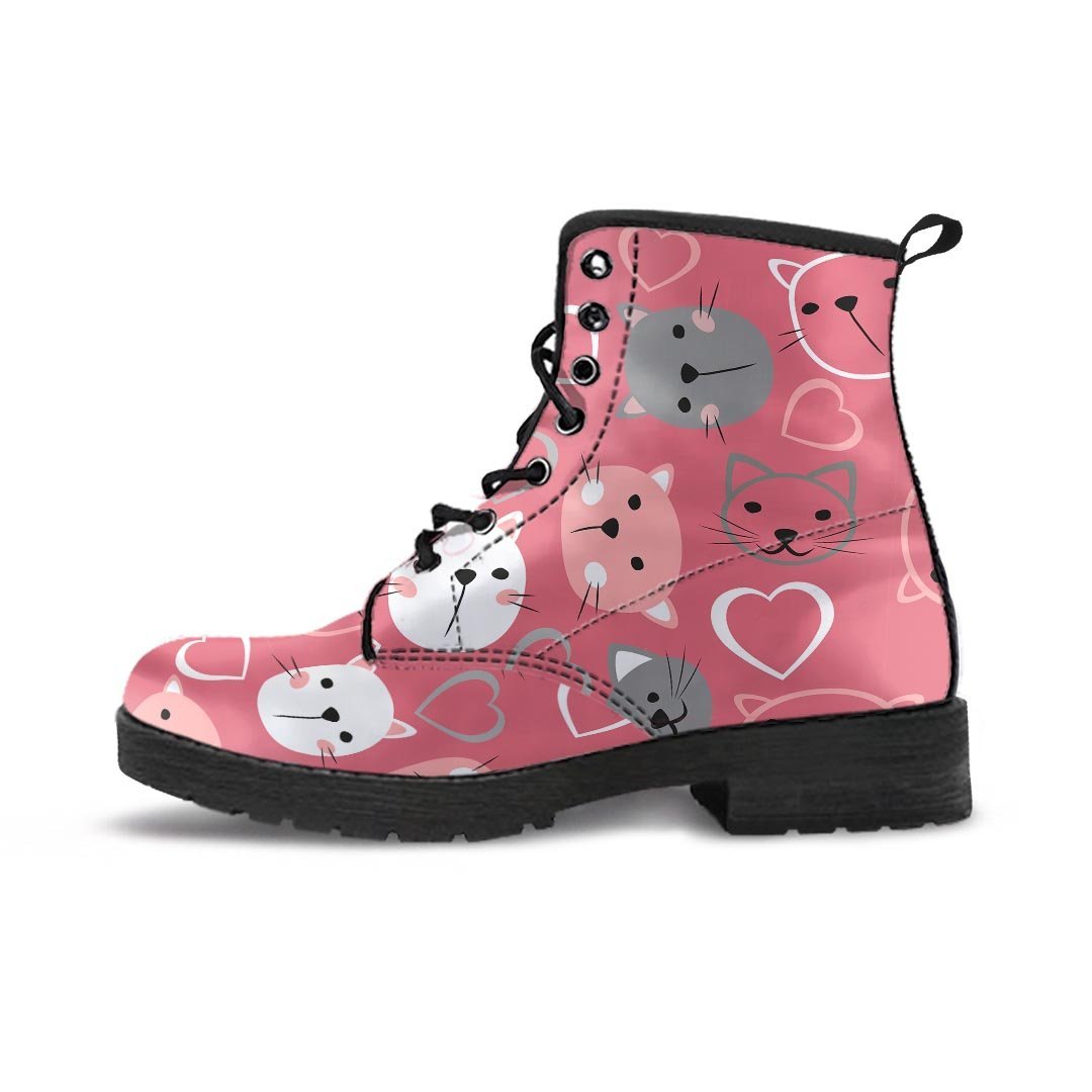 Pink Cat Face Print Men's Boots-grizzshop