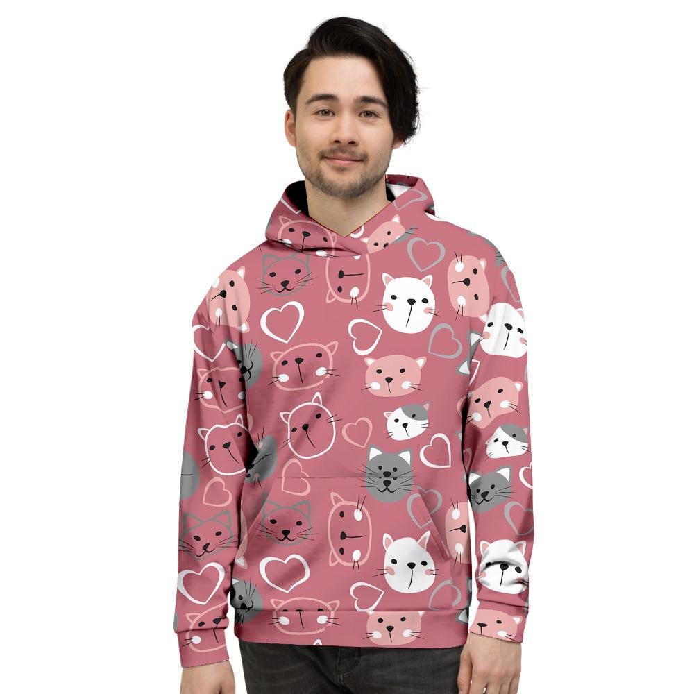 Pink Cat Face Print Men's Hoodie-grizzshop