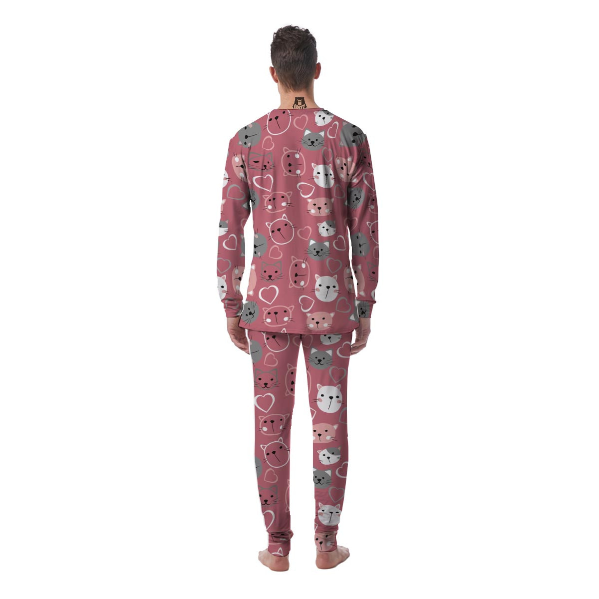 Pink Cat Face Print Men's Pajamas-grizzshop