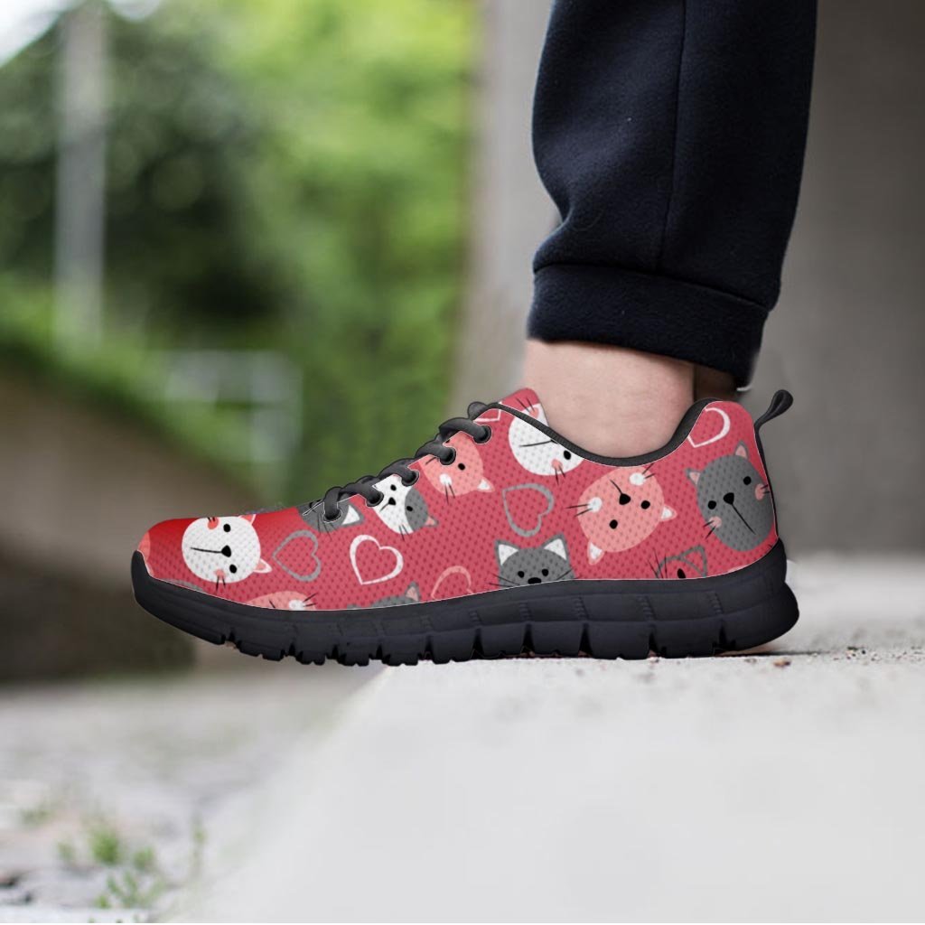 Pink Cat Face Print Men's Sneakers-grizzshop