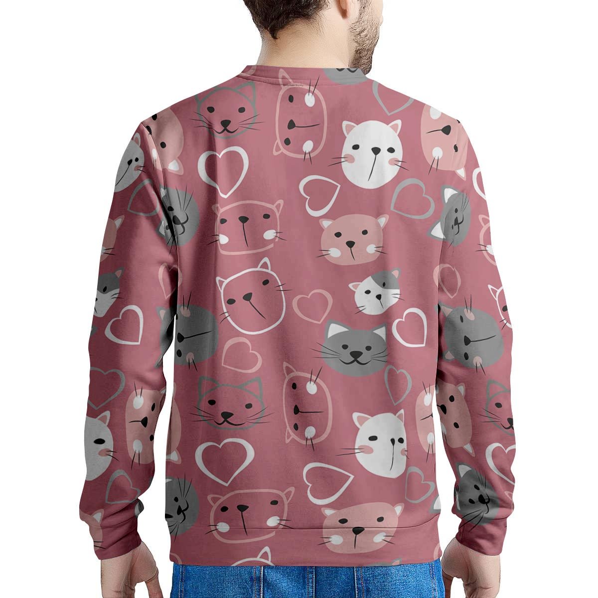 Pink Cat Face Print Men's Sweatshirt-grizzshop