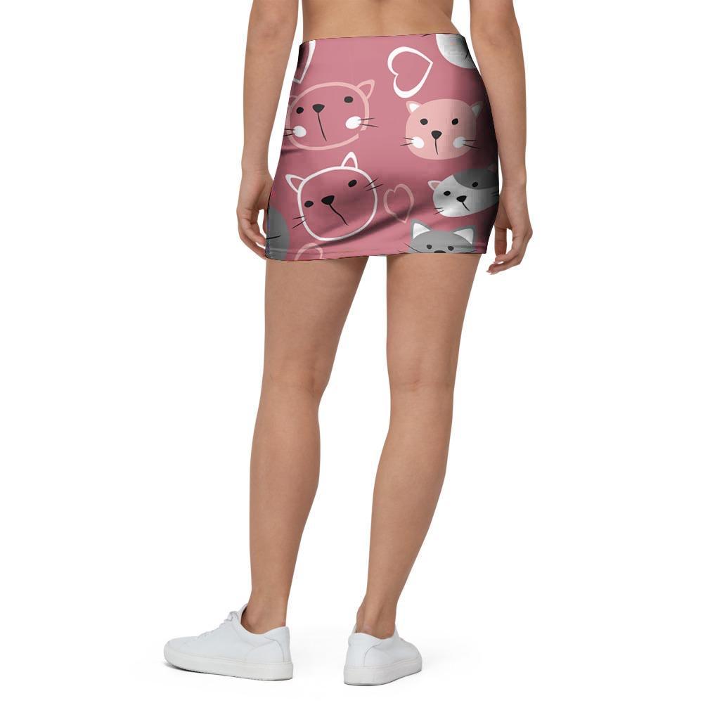 Pink Cat Face Print Mini Skirt-grizzshop