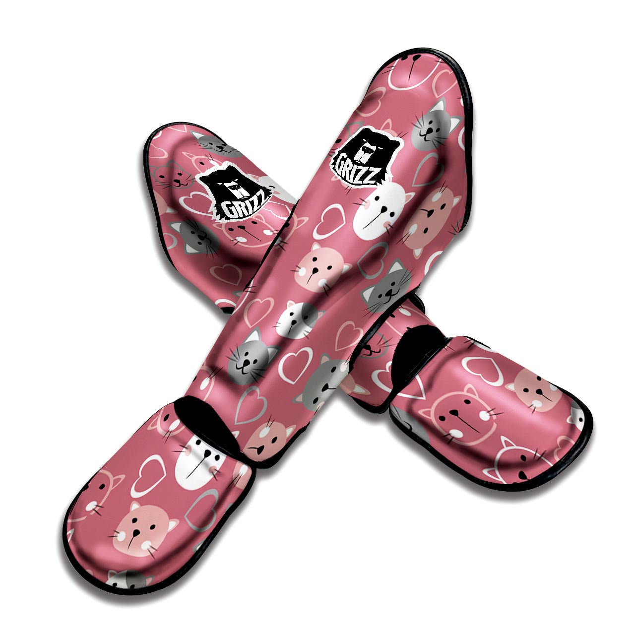 Pink Cat Face Print Muay Thai Shin Guard-grizzshop