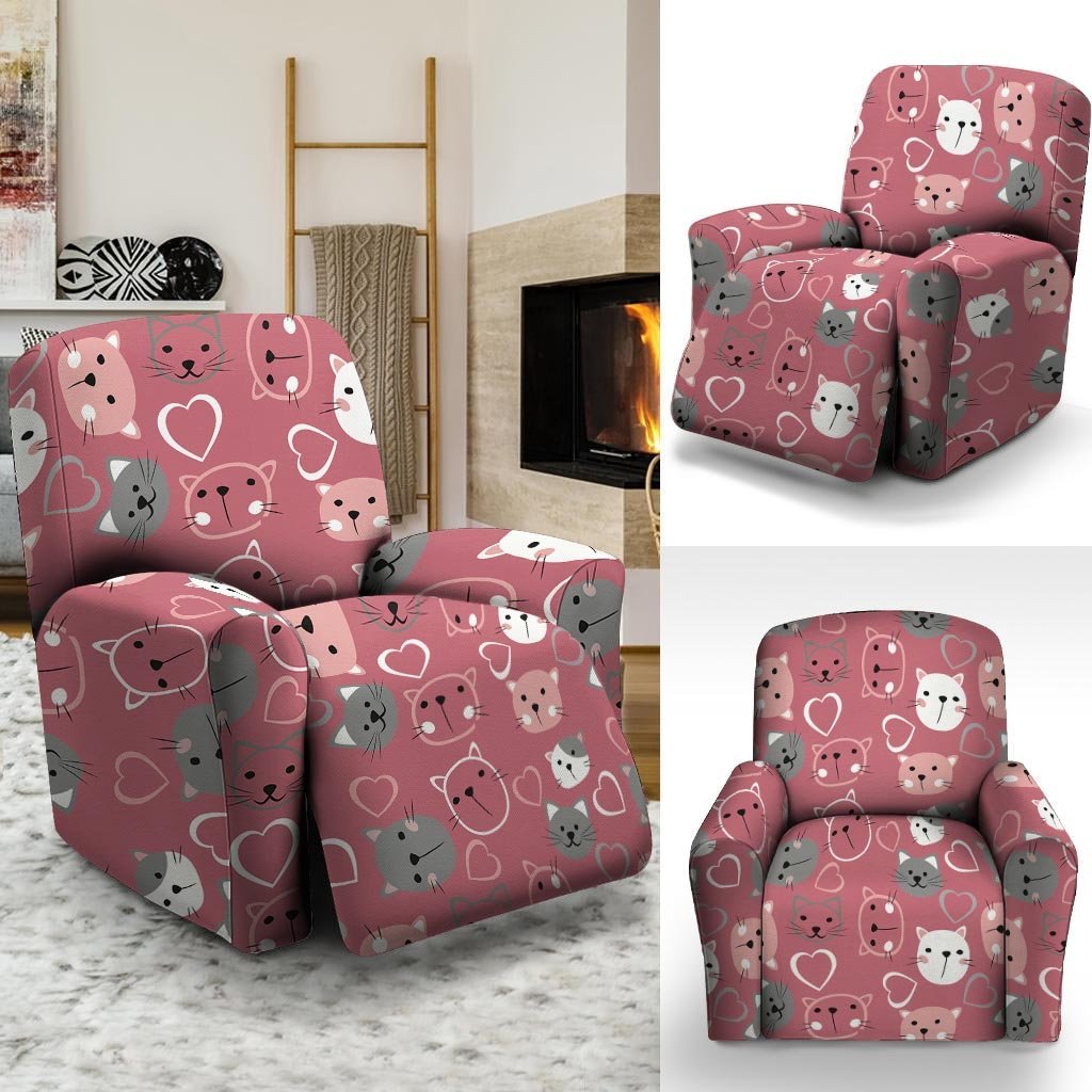 Pink Cat Face Print Recliner Cover-grizzshop