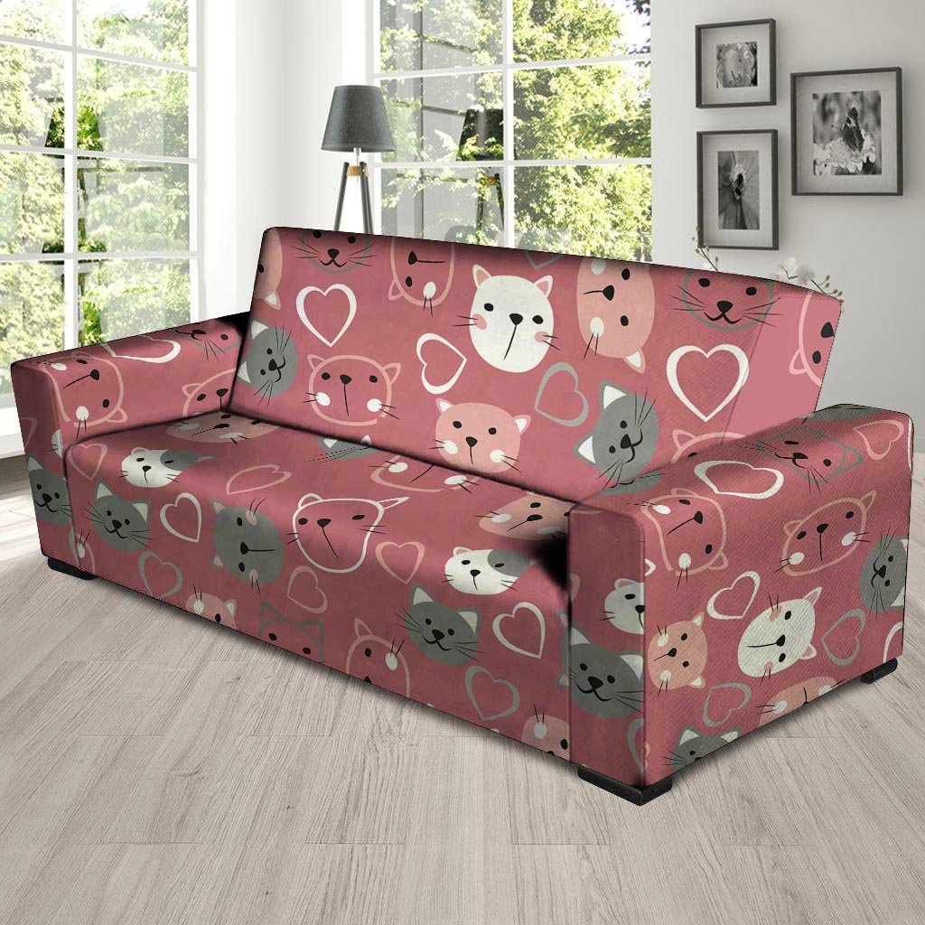 Pink Cat Face Print Sofa Cover-grizzshop