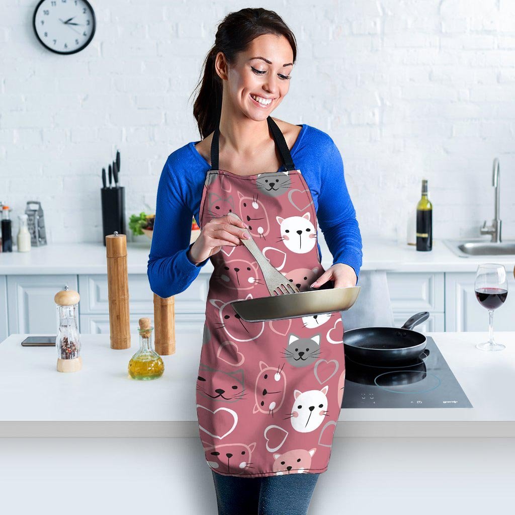 Pink Cat Face Print Women's Apron-grizzshop