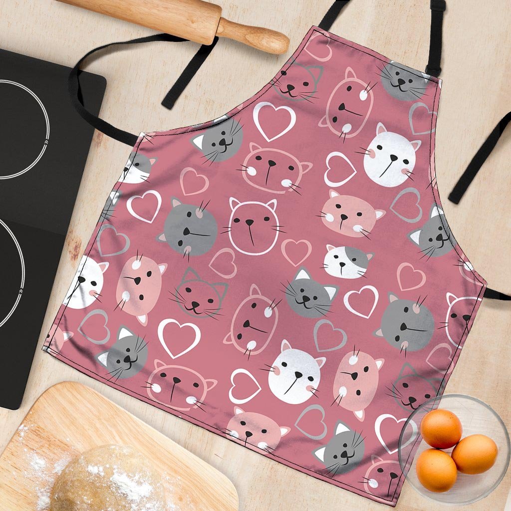 Pink Cat Face Print Women's Apron-grizzshop