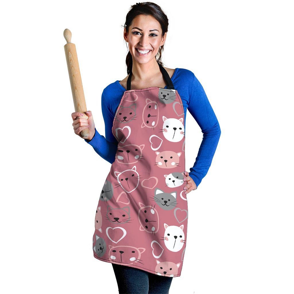 Pink Cat Face Print Women's Apron-grizzshop