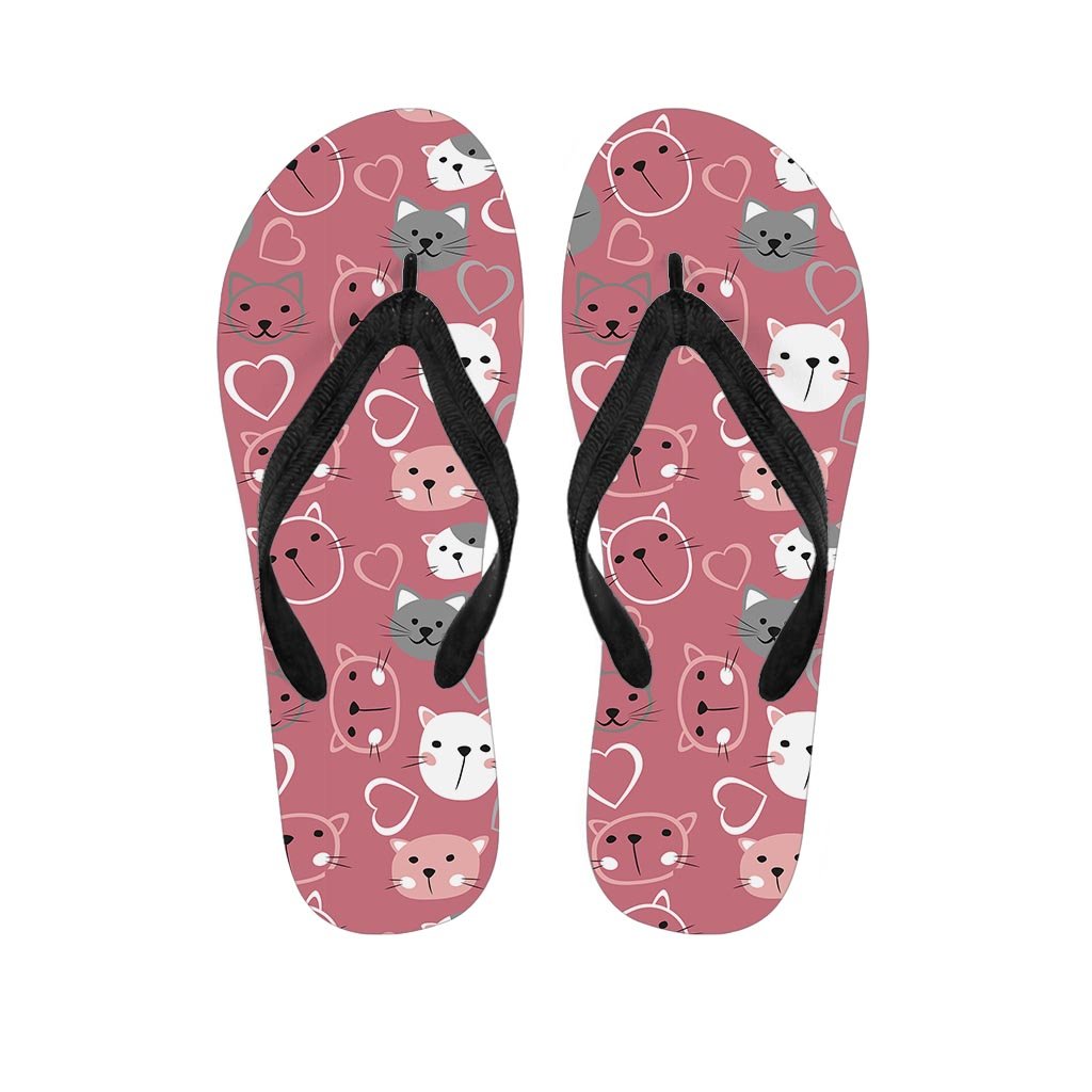 Pink Cat Face Print Women's Flip Flops-grizzshop