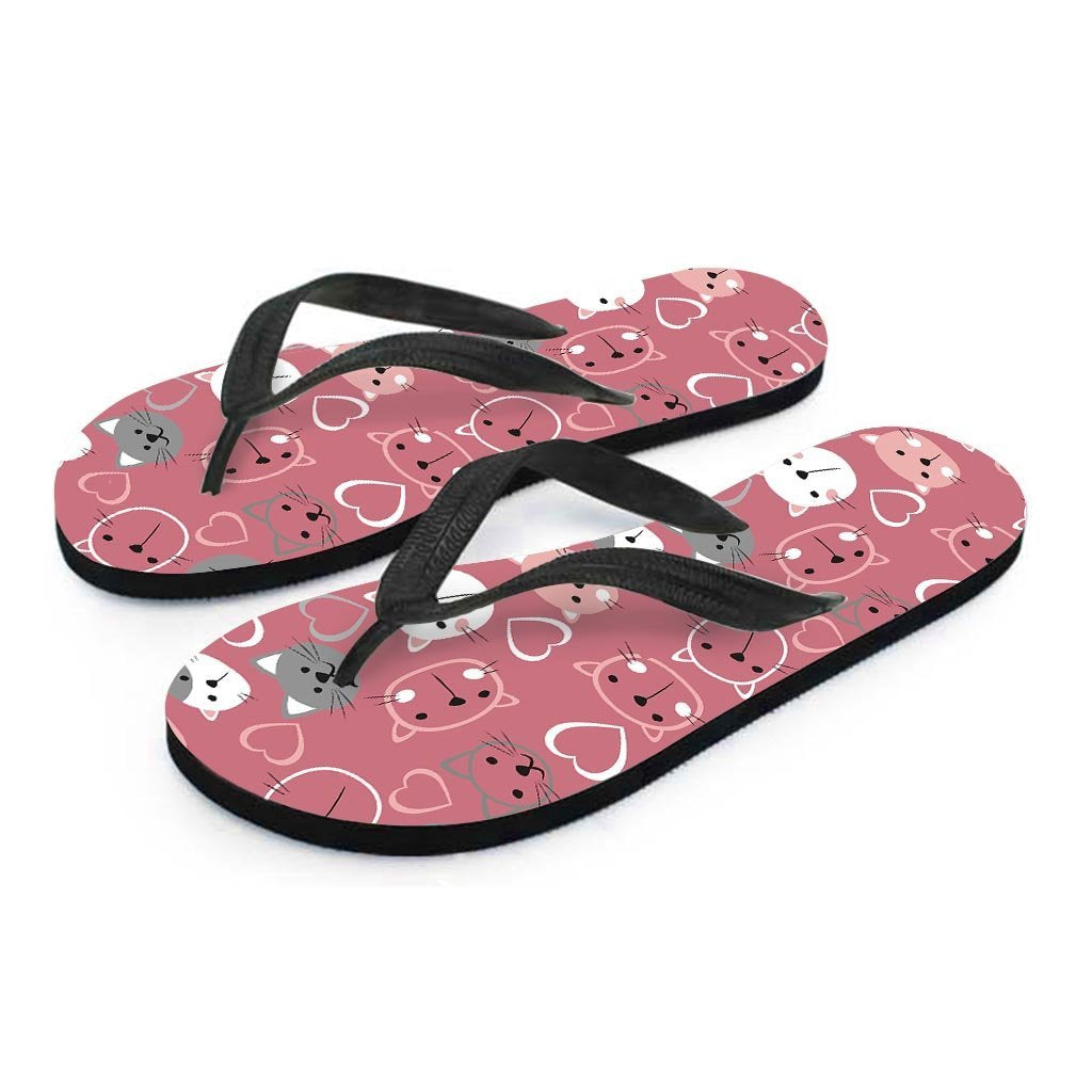 Pink Cat Face Print Women's Flip Flops-grizzshop