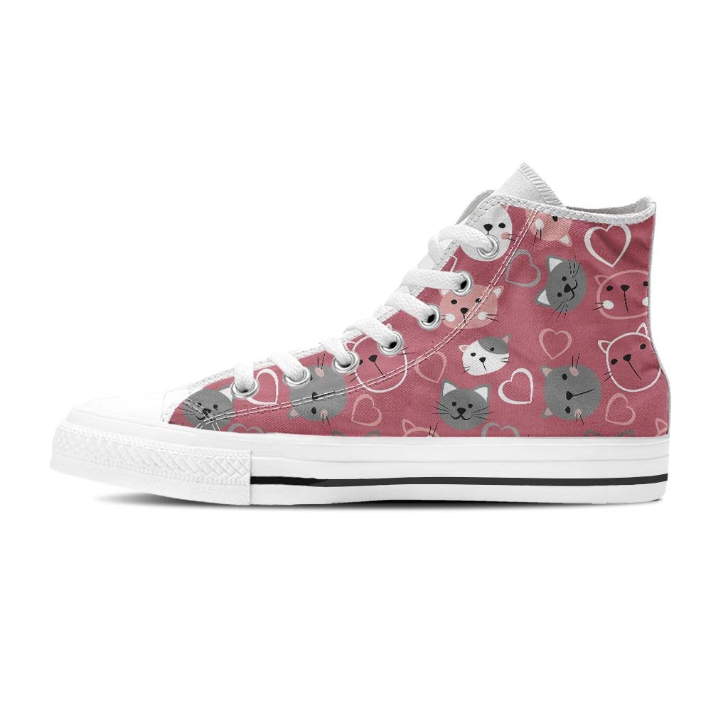 Pink Cat Face Print Women's High Top Shoes-grizzshop