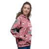 Pink Cat Face Print Women's Hoodie-grizzshop