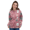 Pink Cat Face Print Women's Hoodie-grizzshop