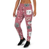 Pink Cat Face Print Women's Joggers-grizzshop