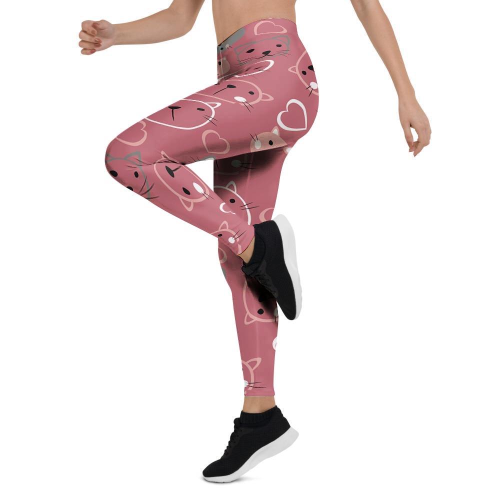 Pink Cat Face Print Women's Leggings-grizzshop