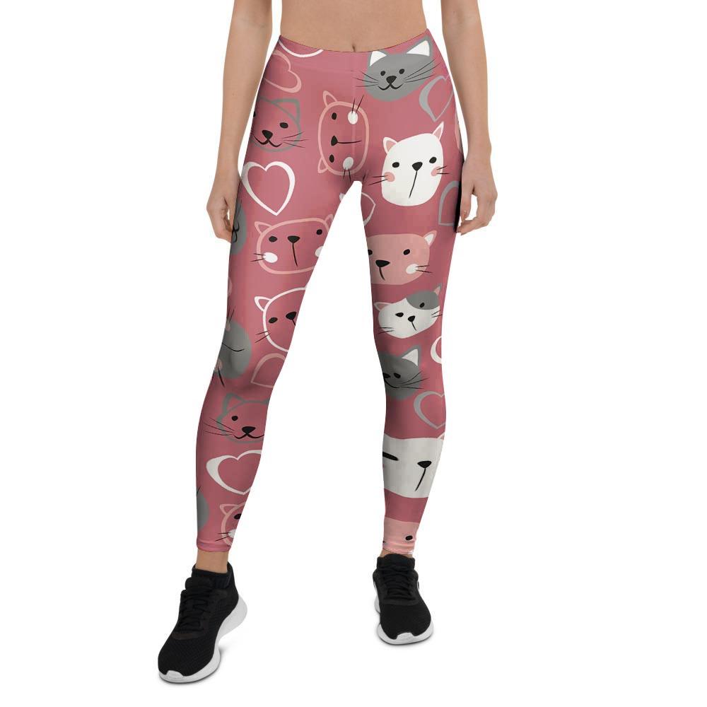 Pink Cat Face Print Women's Leggings-grizzshop