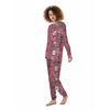 Pink Cat Face Print Women's Pajamas-grizzshop