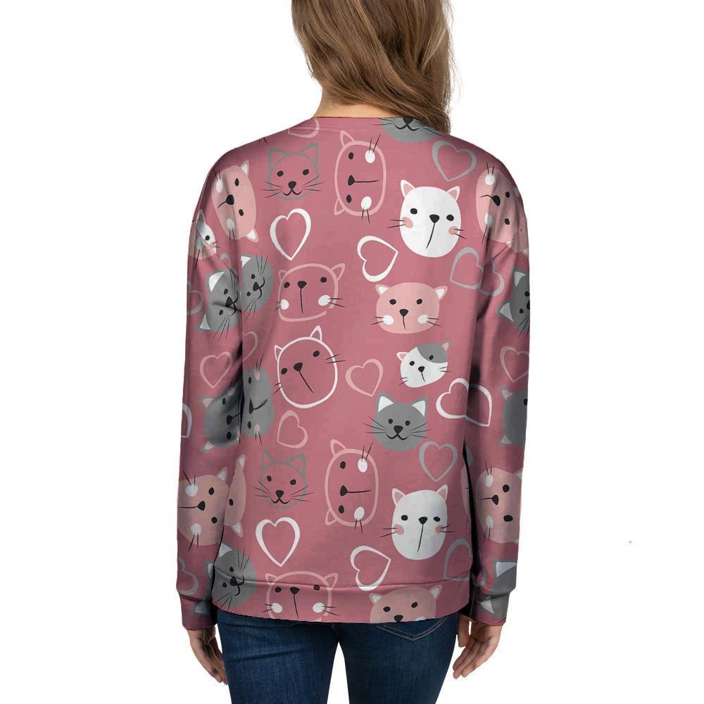 Pink Cat Face Print Women's Sweatshirt-grizzshop