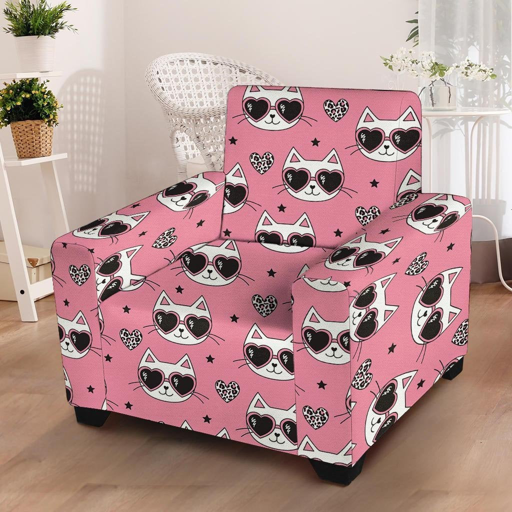 Pink Cat Print Armchair Cover-grizzshop