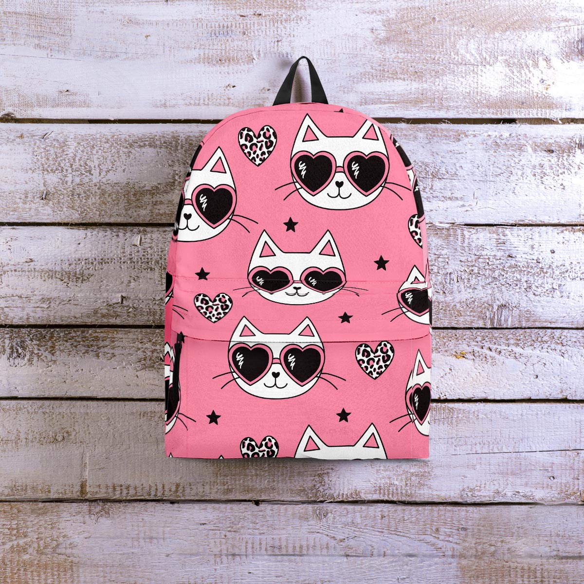 Pink Cat Print Backpack-grizzshop