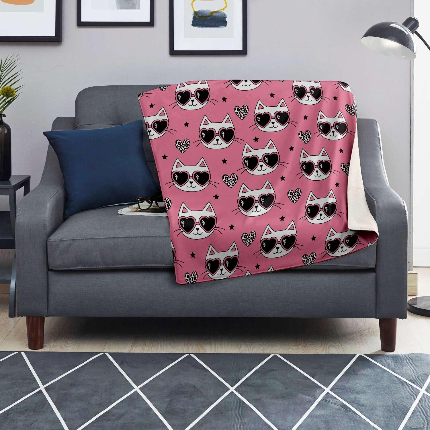 Pink Cat Print Blanket-grizzshop